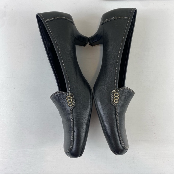 Aerosoles Black Leather Hi Power Square Toe Heeled Loafer 2” Heel Pump Sz 10 - Picture 10 of 14